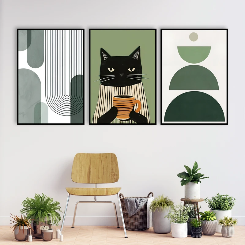 تابلو بکلیت طرح دکوراتیو مینیمال نقاشی آبرنگی و هنری کد B-MR-1138  فریم مشکی مجموعه 3 عددی