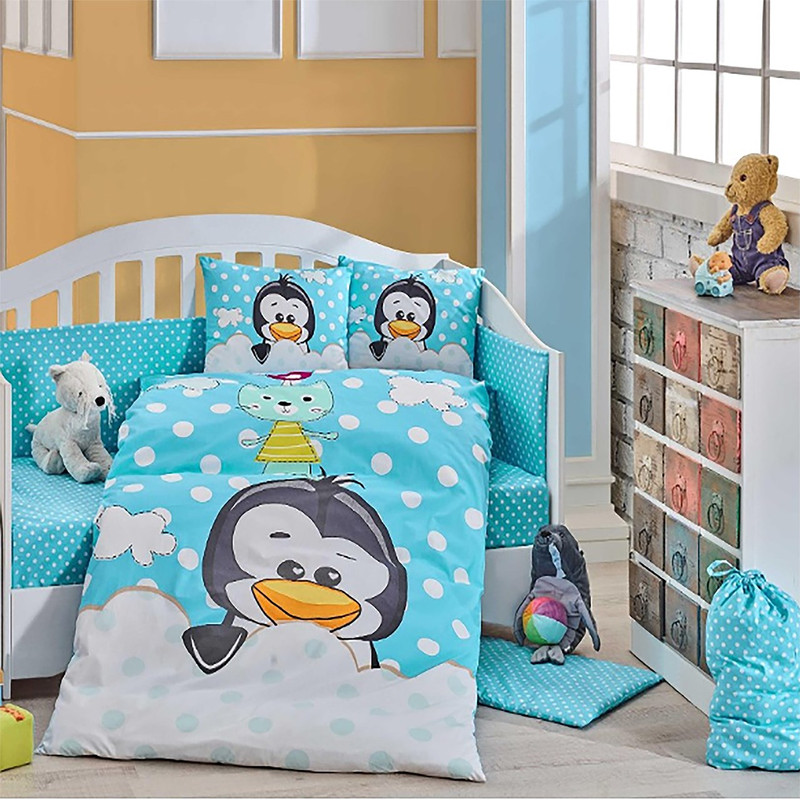 سرویس خواب کودک هابی هوم 10 تکه طرح  Penguin Mavi