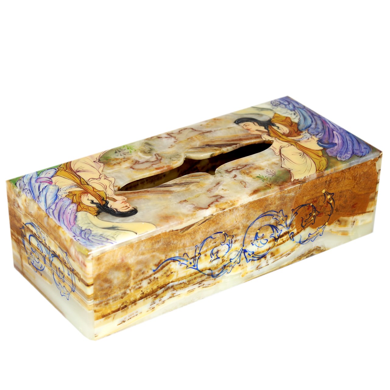 جعبه دستمال کاغذی سنگ مرمر اثر بابائی مدل لیلی و مجنون