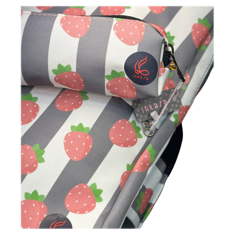 کوله پشتی ساراسا طرح توت فرنگی مدل 02 به همراه جامدادی