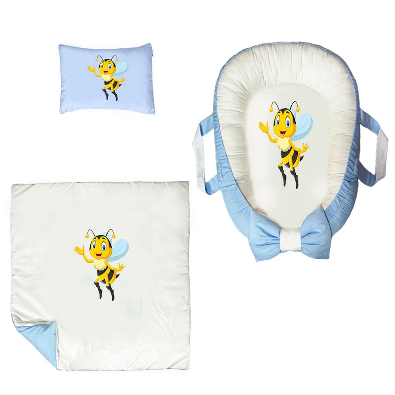 سرویس خواب سه تکه نوزاد ناریکو مدل گارد محافظ دار طرح بری زنبوری کد 068