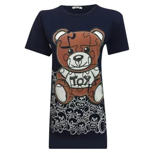 تی شرت آستین کوتاه زنانه مدل نخی تدی ویسکوز نگینی چاپی کد tm-2261 رنگ سرمه ای