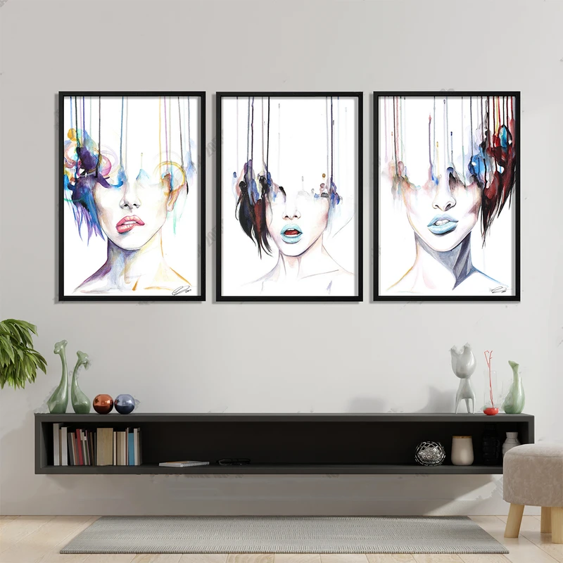 تابلو بکلیت طرح نقاشی مدرن چهره دکوراتیو مدل B-573 مجموعه 3 عددی