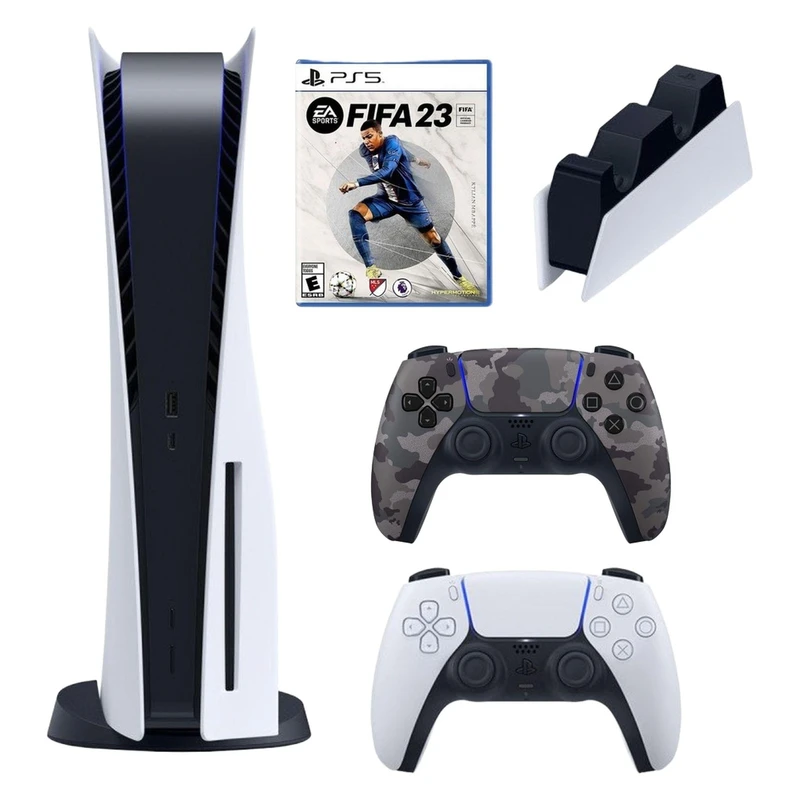 کنسول بازی سونی مدل PlayStation 5 Drive ظرفیت 825 گیگابایت به همراه دسته ارتشی و بازی فیفا 23 و پایه شارژر