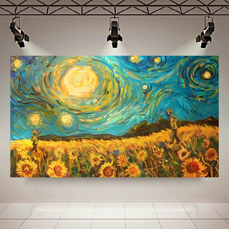 تابلو بوم طرح مخمل نقاشی شب پر ستاره ونگوگ مدل ملاقات دوست کد AR302375