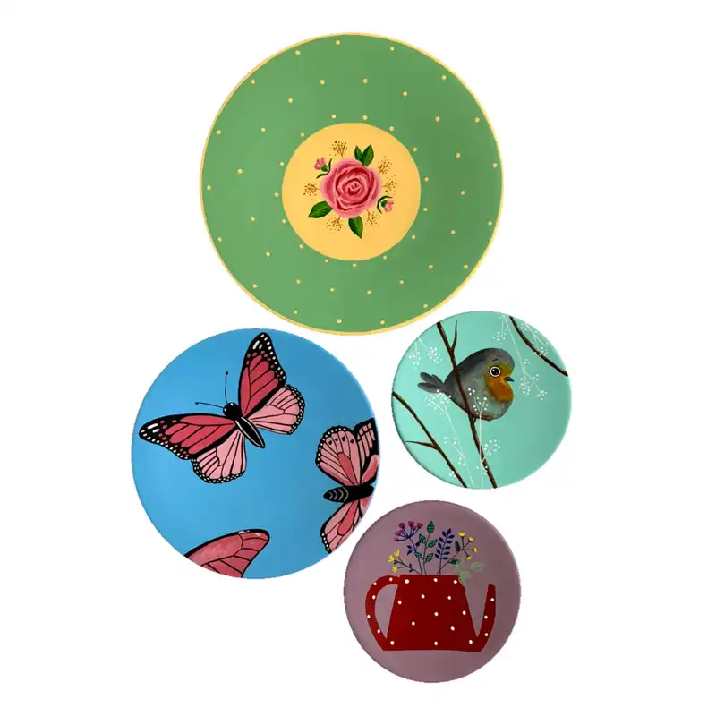 بشقاب دیوارکوب سفالی مدل طبیعت کد 04 مجموعه 4عددی