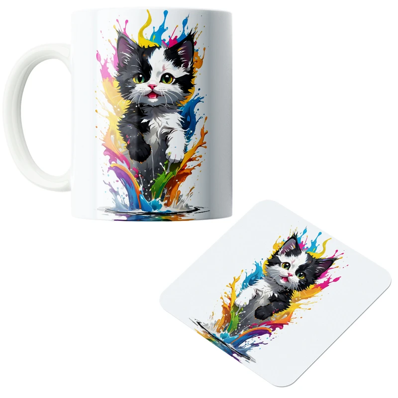 ماگ پاد آفرین مدل گربه بامزه کد z483 به همراه زیر لیوانی