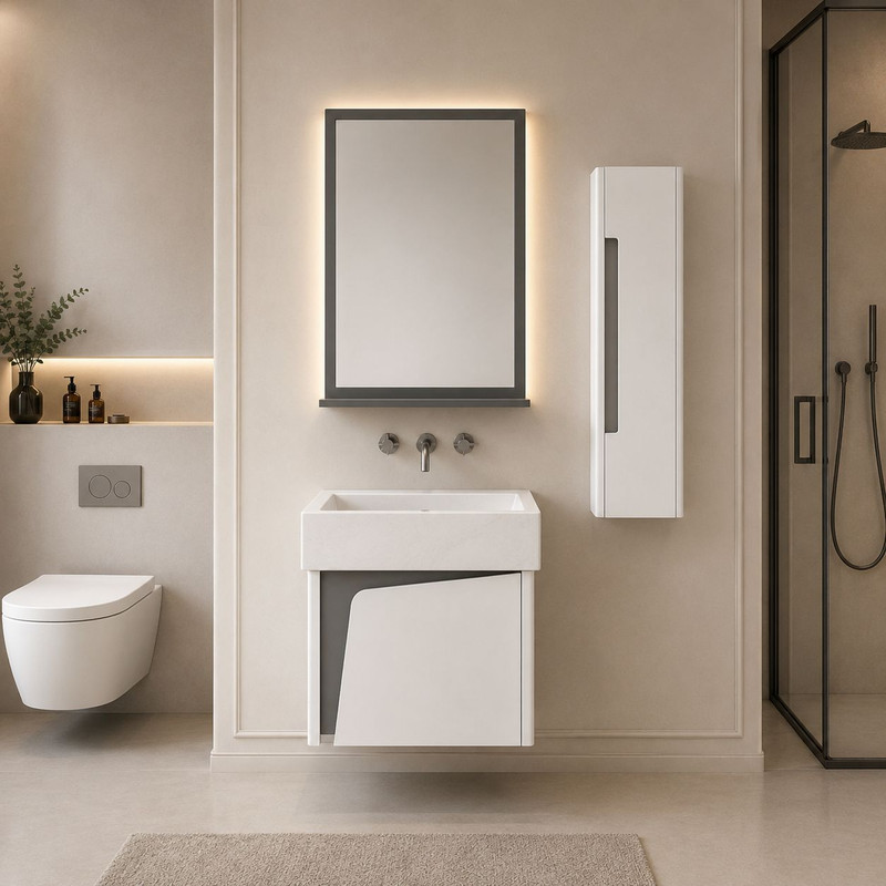 ست کابینت روشویی مدل ماندانا به همراه باکس و آینه 