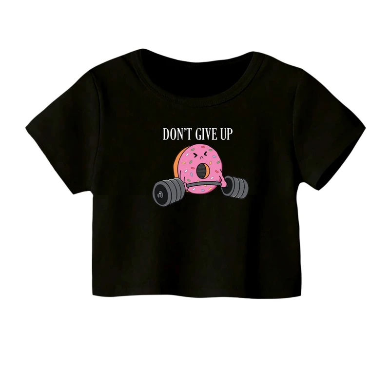 کراپ‌ تی‌شرت آستین کوتاه زنانه مدل دونات ورزشکار