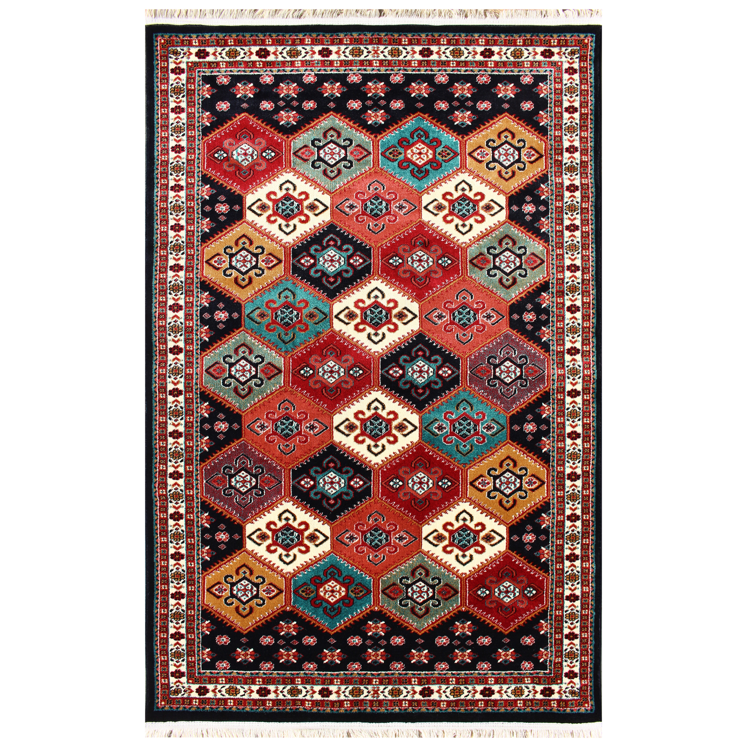 فرش ماشینی نیروانا طرح گبه کد 745 زمینه سورمه ای