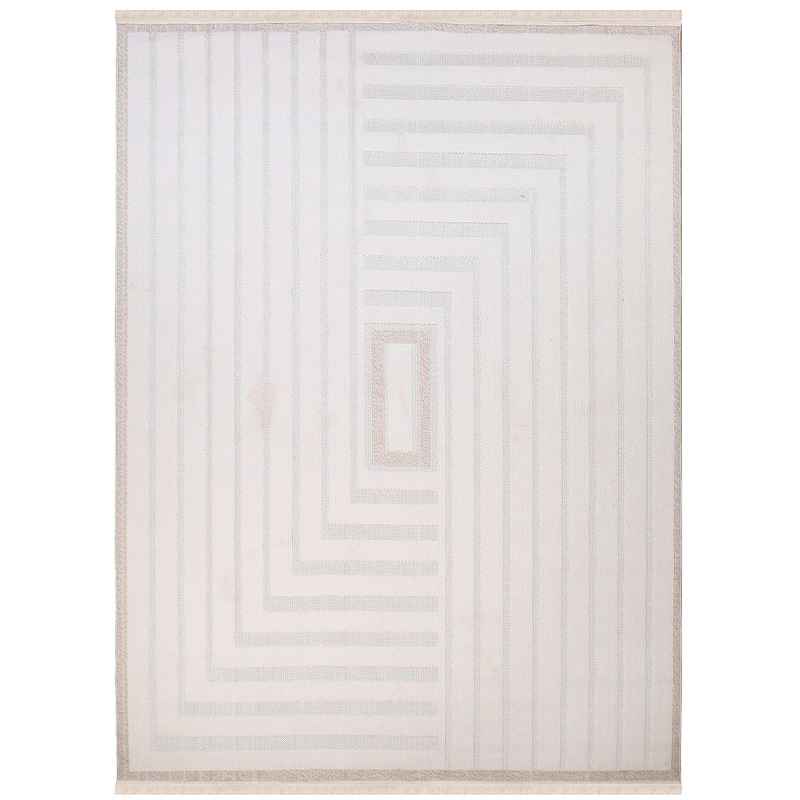 فرش ماشینی 200 شانه دنیای فرش زمینه نسکافه‌ای حاشیه بژ مدل ماکان کد 3009