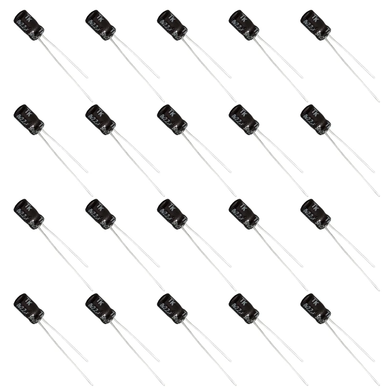خازن الکترولیتی 2.2 میکرو فاراد 50 ولت تی کا مدل 2.2uF-50V بسته 20 عددی