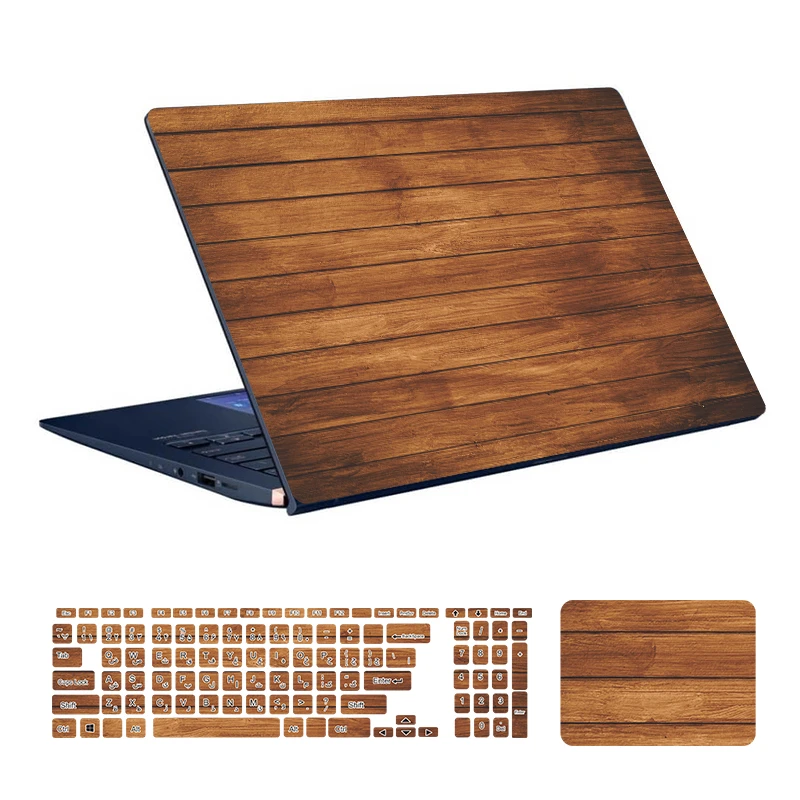  استیکر لپ تاپ توییجین و موییجین طرح WOOD کد 16 مناسب برای لپ تاپ 15.6 اینچ به همراه برچسب حروف فارسی کیبورد 