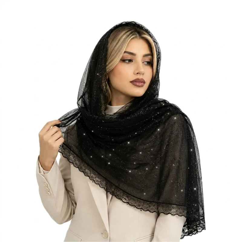 شال تور زنانه مدل نگین دار نوار دوزی مدل e500 با طول و عرض 70*160 سانتی متر