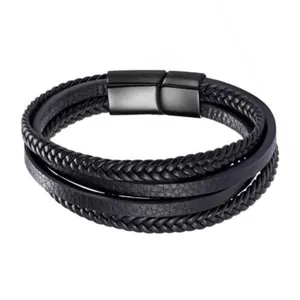 دستبند مردانه مدل چرم بافت طبیعی کد 1100