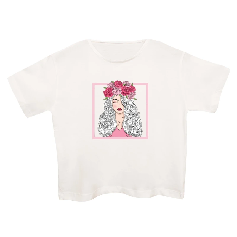 کراپ‌تی شرت آستین کوتاه زنانه مدل دخترک کد 3