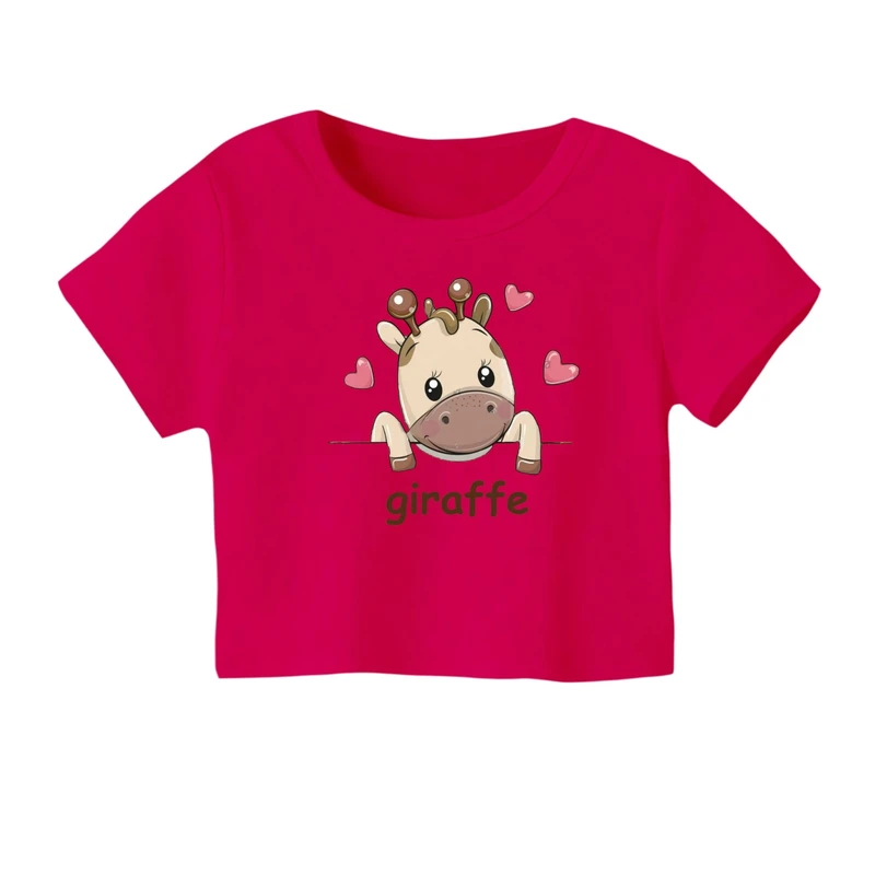 کراپ‌ تی‌شرت آستین کوتاه زنانه مدل زرافه کد ۶