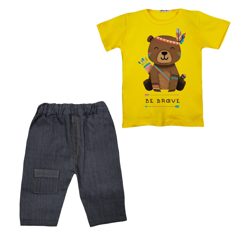 ست تی شرت و شلوارک پسرانه مدل خرس شکارچی