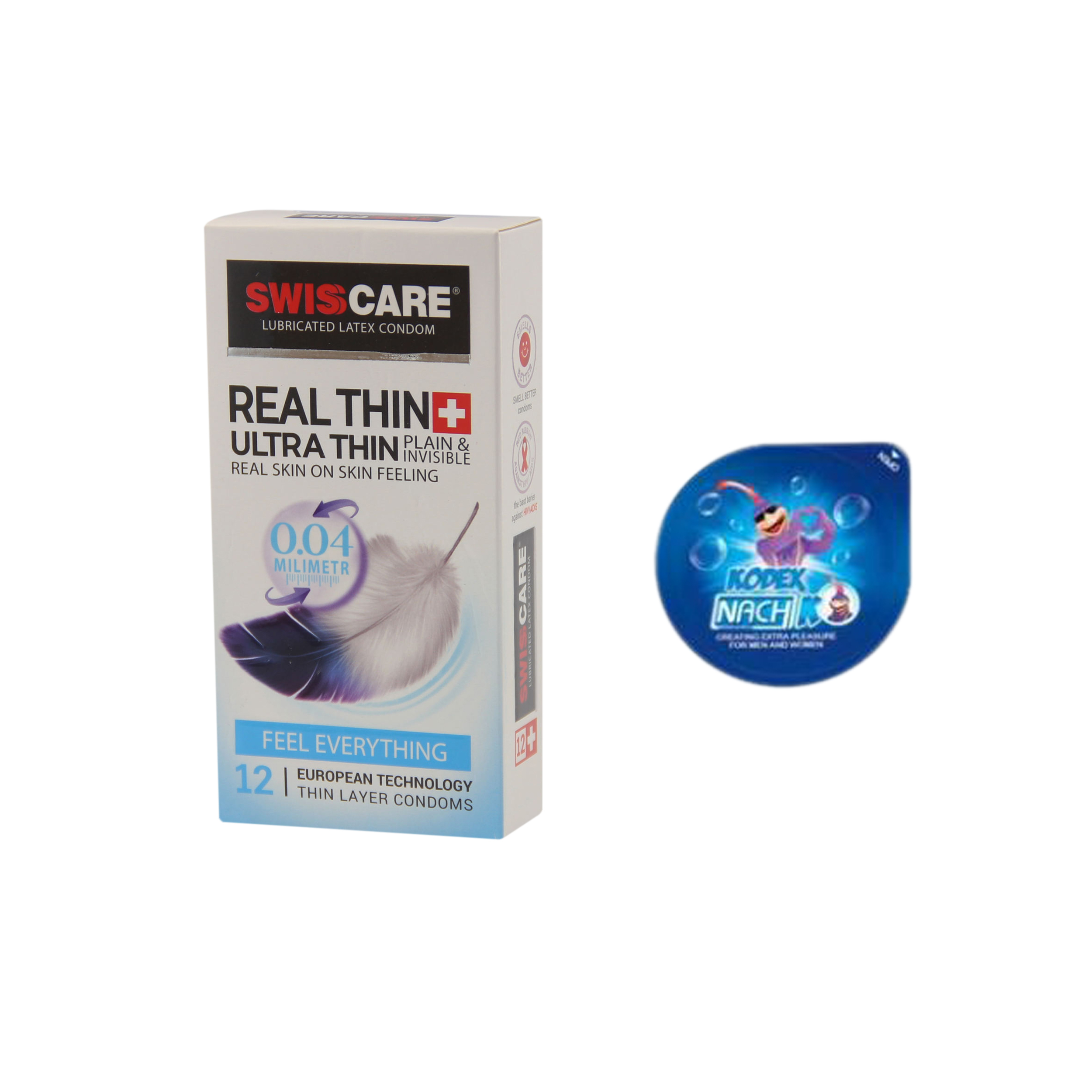 کاندوم سوئیس کر مدل Ultrathin بسته 12 عددی به همراه کاندوم ناچ کدکس مدل بلیسر
