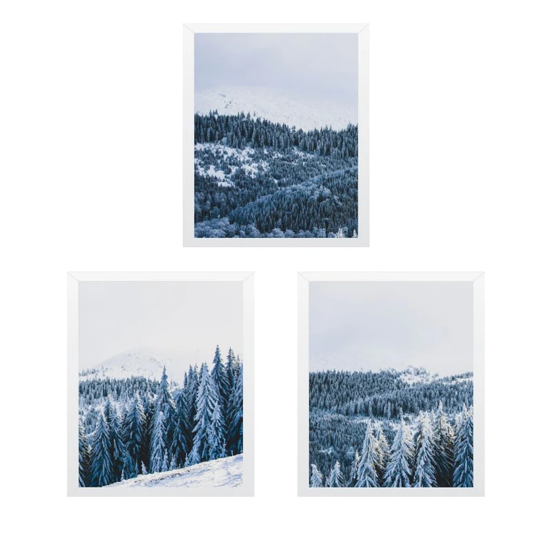 تابلو مدل مسترتپه های پوشیده از برف درختان کاج مجموعه 3 عددی