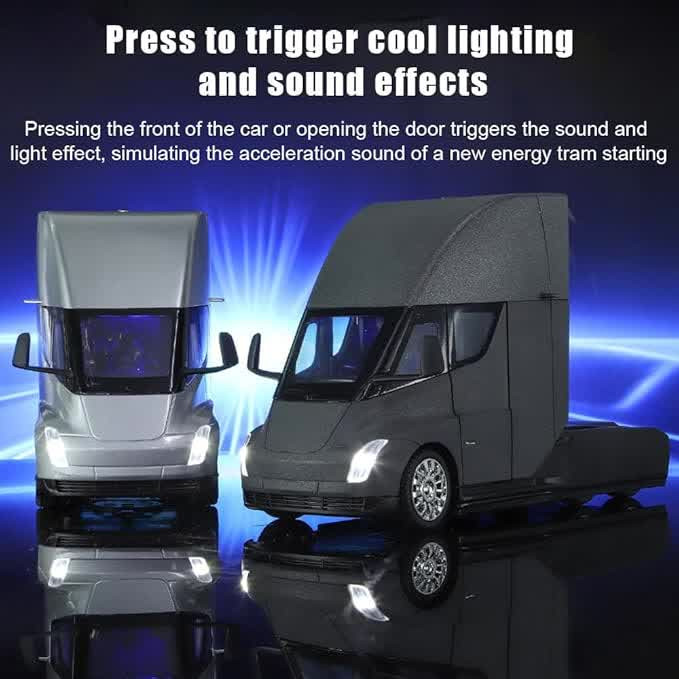 ماکت ماشین ناب سل مدل تریلی فلزی کشنده تسلا سمی موزیکال چراغدار همراه با ایستگاه شارژ TESLA Semi Truck Model Trailer NAAB001