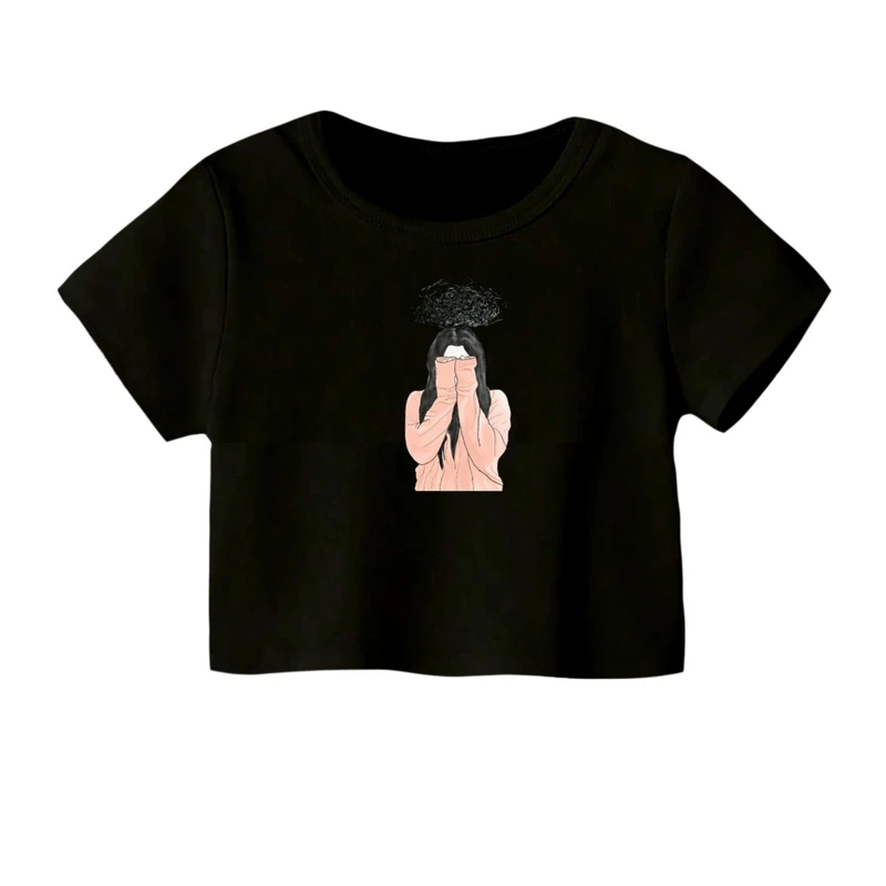 کراپ‌ تی‌شرت آستین کوتاه زنانه مدل ذهن پریشون