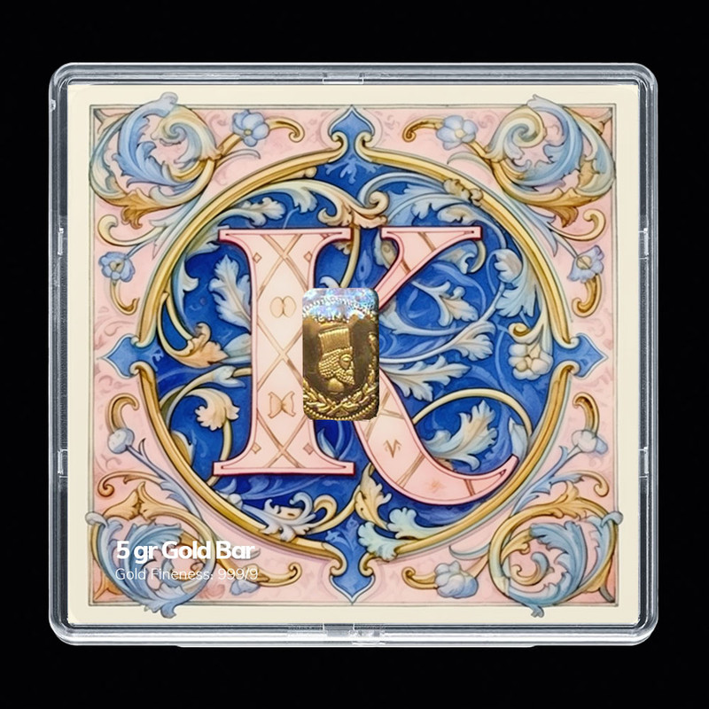 شمش طلا 24 عیار مدوپد مدل حرف K کد SH-10635