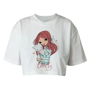 کراپ‌تاپ آستین کوتاه زنانه مدل CUTE GIRL  کد P100 رنگ سفید