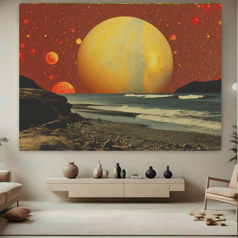 تابلو بوم طرح مخمل سورئال ساحل مدل جهان موازی کد AS1025