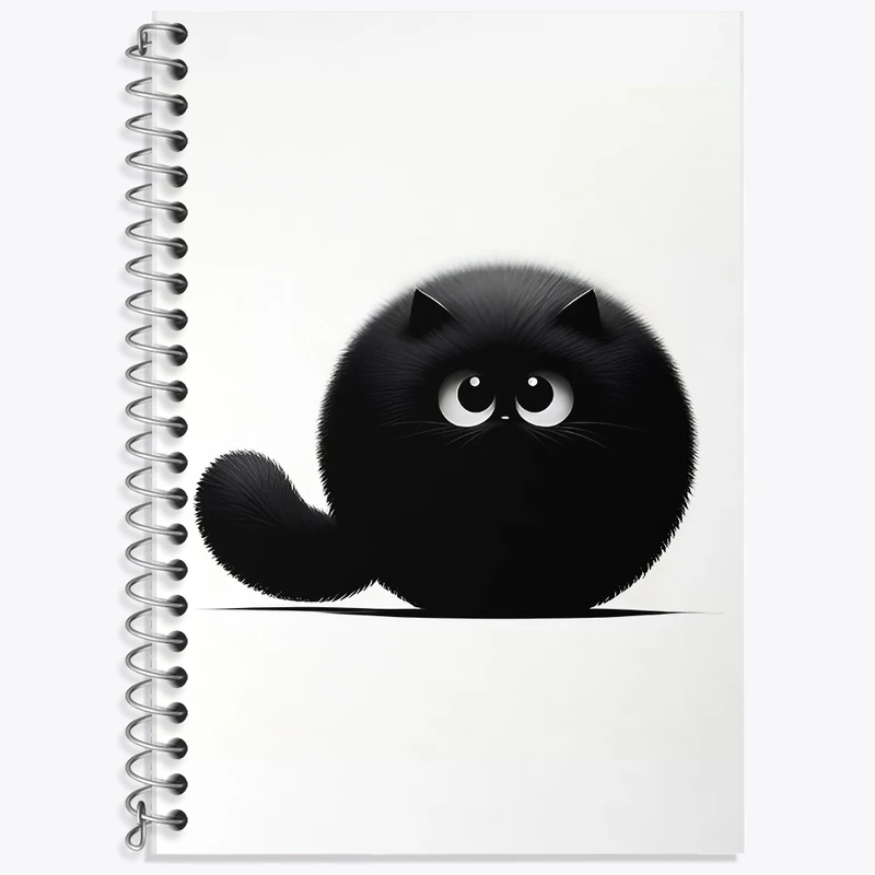 دفتر زبان 50 برگ خندالو مدل سه خط طرح گربه ی سیاه کیوت کد F7953