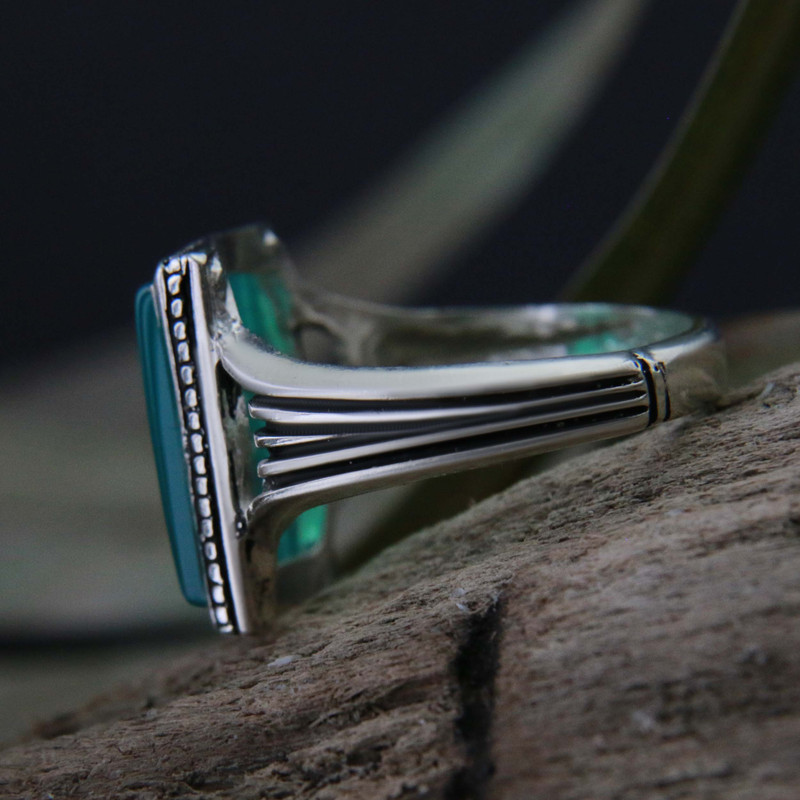 انگشتر نقره مردانه بازرگانی میلادی مدل سنگ عقیق رکاب سیلندری سیاه قلم کد AM_4048