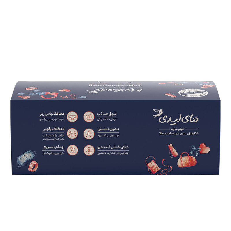 نوار بهداشتی مای لیدی اولترا مدل Instant Dry سایز بزرگ و خیلی بزرگ بسته 4 عددی به همراه کیف نوار بهداشتی