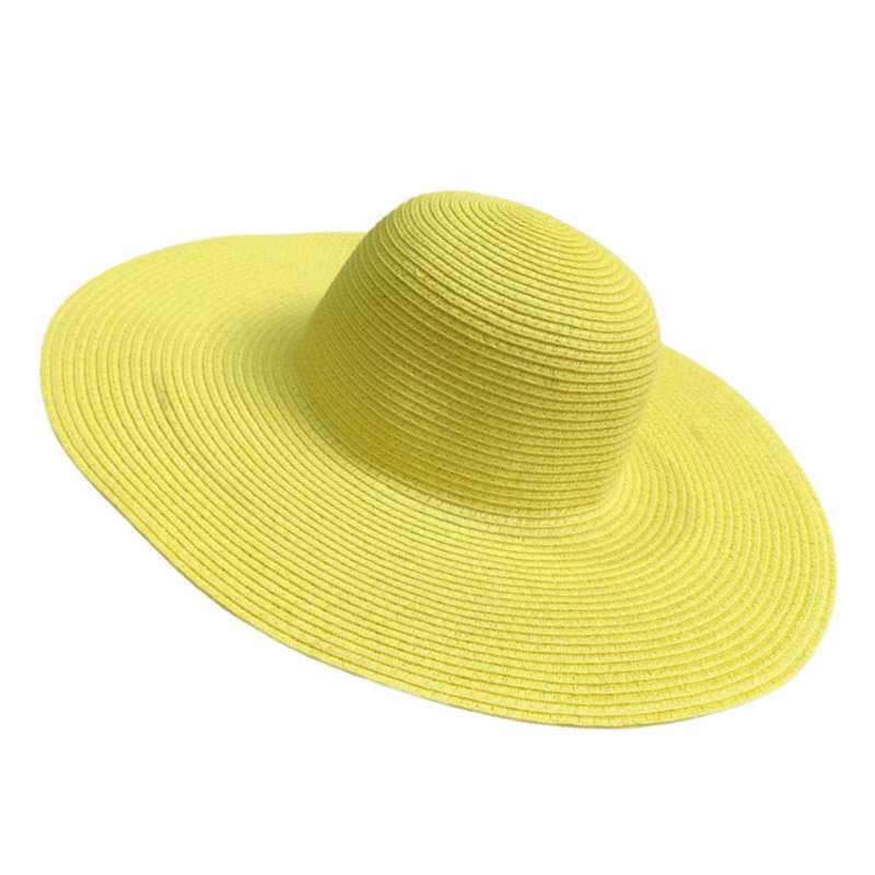کلاه زنانه مدل حصیری ساده رنگ لیمویی