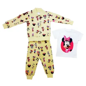 ست 3 تکه لباس دخترانه مدل مینی موس رنگ زرد