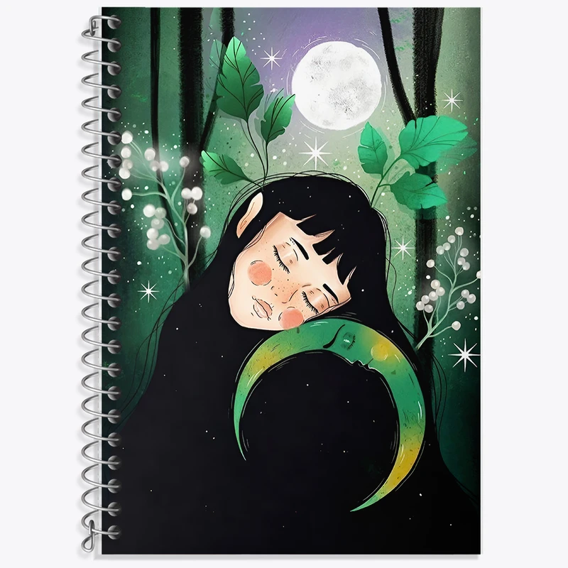 دفتر زبان 50 برگ خندالو مدل دو خط طرح دختر و ماه کد F7423