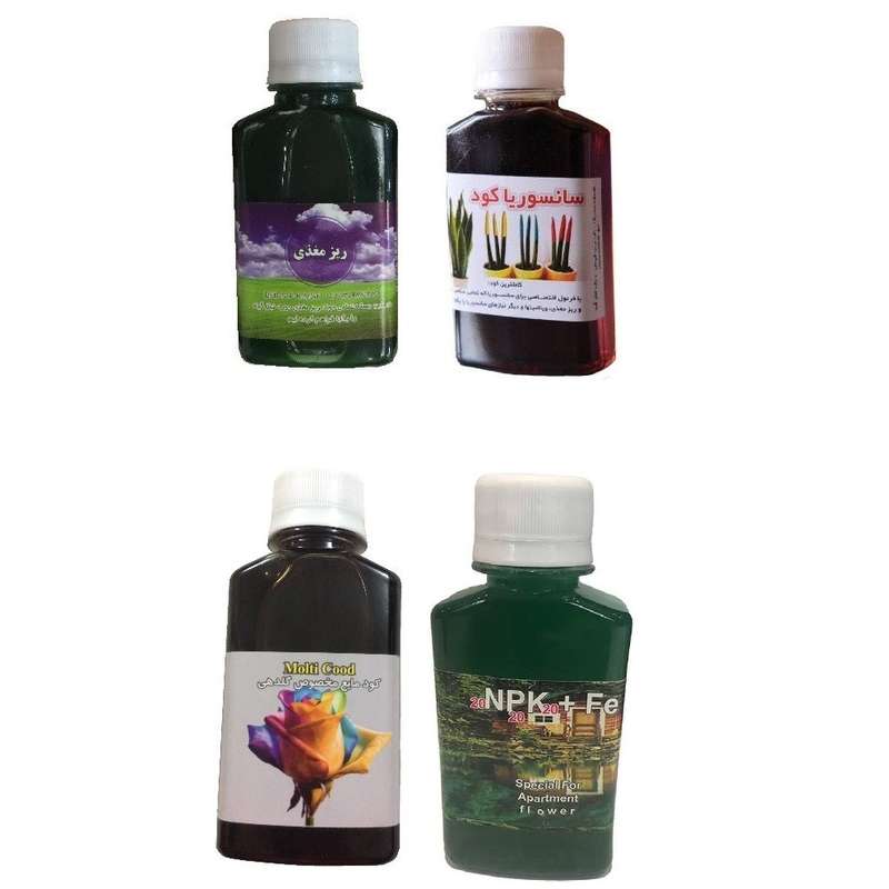 کود مایع گلدهی و سانسوریا و سه بیست و ریز مغذی کد 02 حجم 120 میلی لیتر بسته 4 عددی کود مایع گلدهی و سانسوریا و سه بیست و ریز مغذی کد 02 حجم 120 میلی لیتر بسته 4 عددی