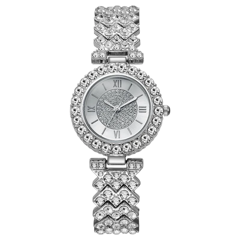 ساعت مچی عقربه ای زنانه مدل قاب دور نگین بند فول نگین کد 6