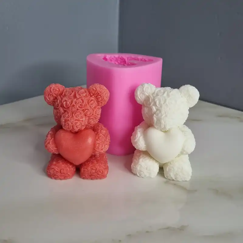 قالب شمع مدل خرس تدی گل گلی قلب به دست کد C 08CM