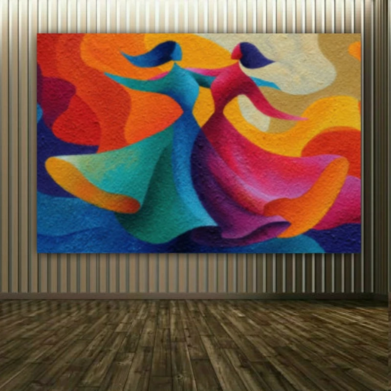 پوستر پارچه ای طرح مخمل هنر مدرن مدل رقص دو نفره در سبک رنگی کد BK27234