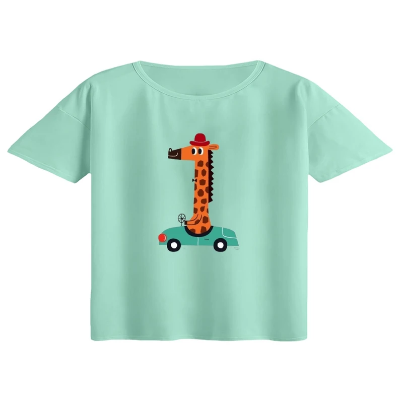 کراپ تی‌شرت آستین کوتاه زنانه مدل آقای زرافه