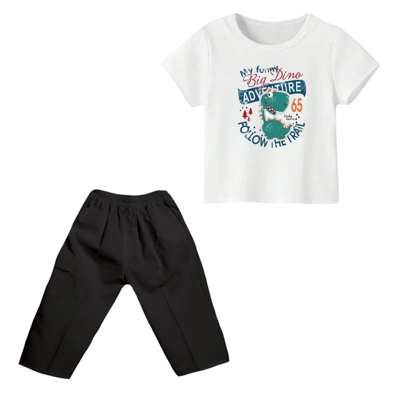 ست تی شرت و شلوارک پسرانه مدل دایناسور کد ۳۱