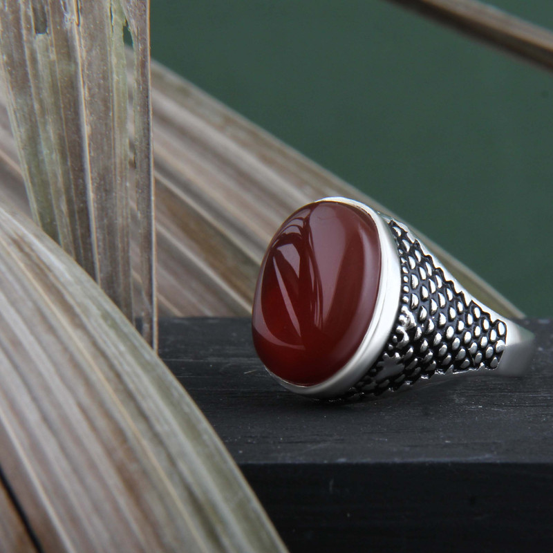 انگشتر نقره مردانه بازرگانی میلادی مدل رکاب سیلندری عقیق کد AM_4261