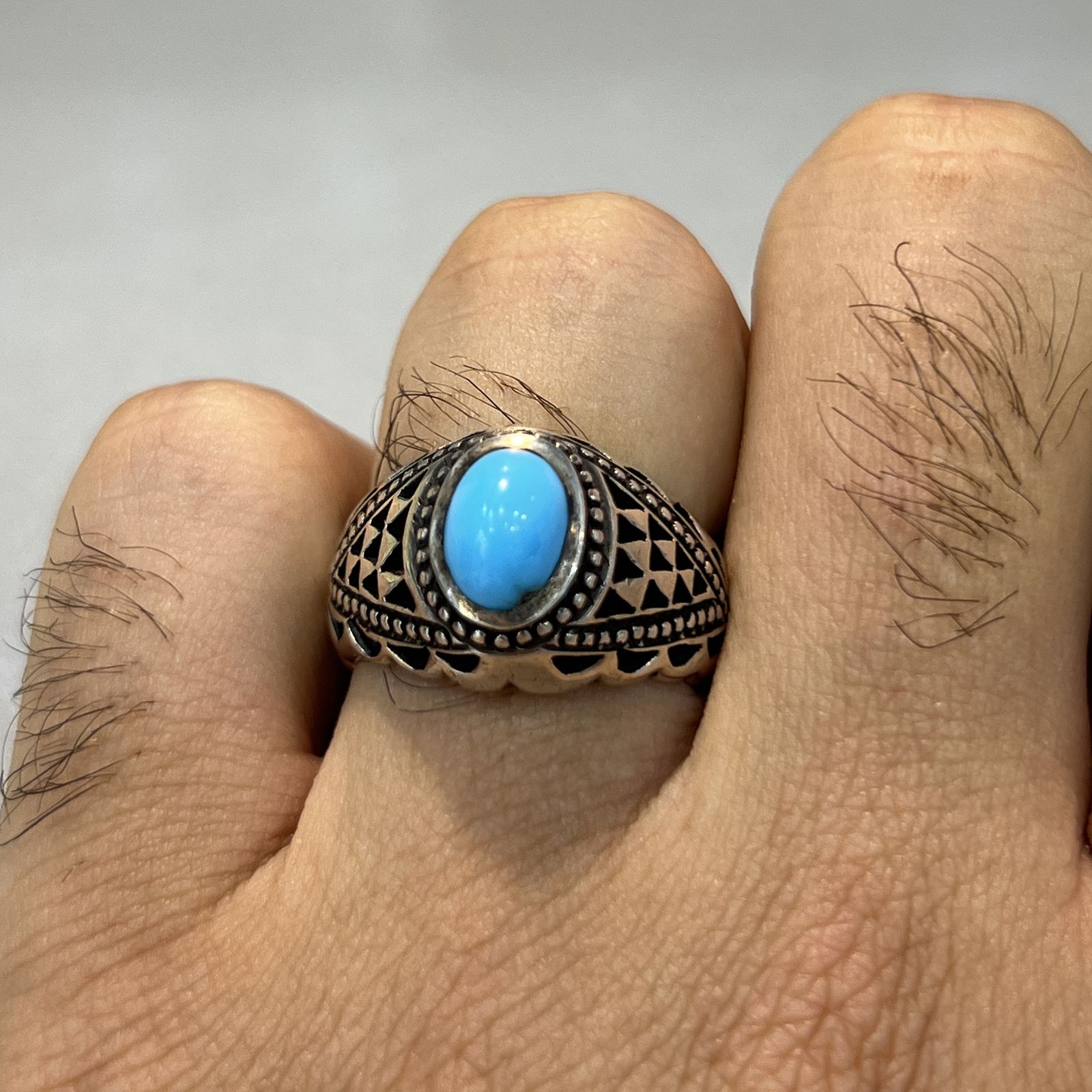 انگشتر نقره مردانه مدل اسپرت نگین فیروزه نیشابوری 168 - - 7