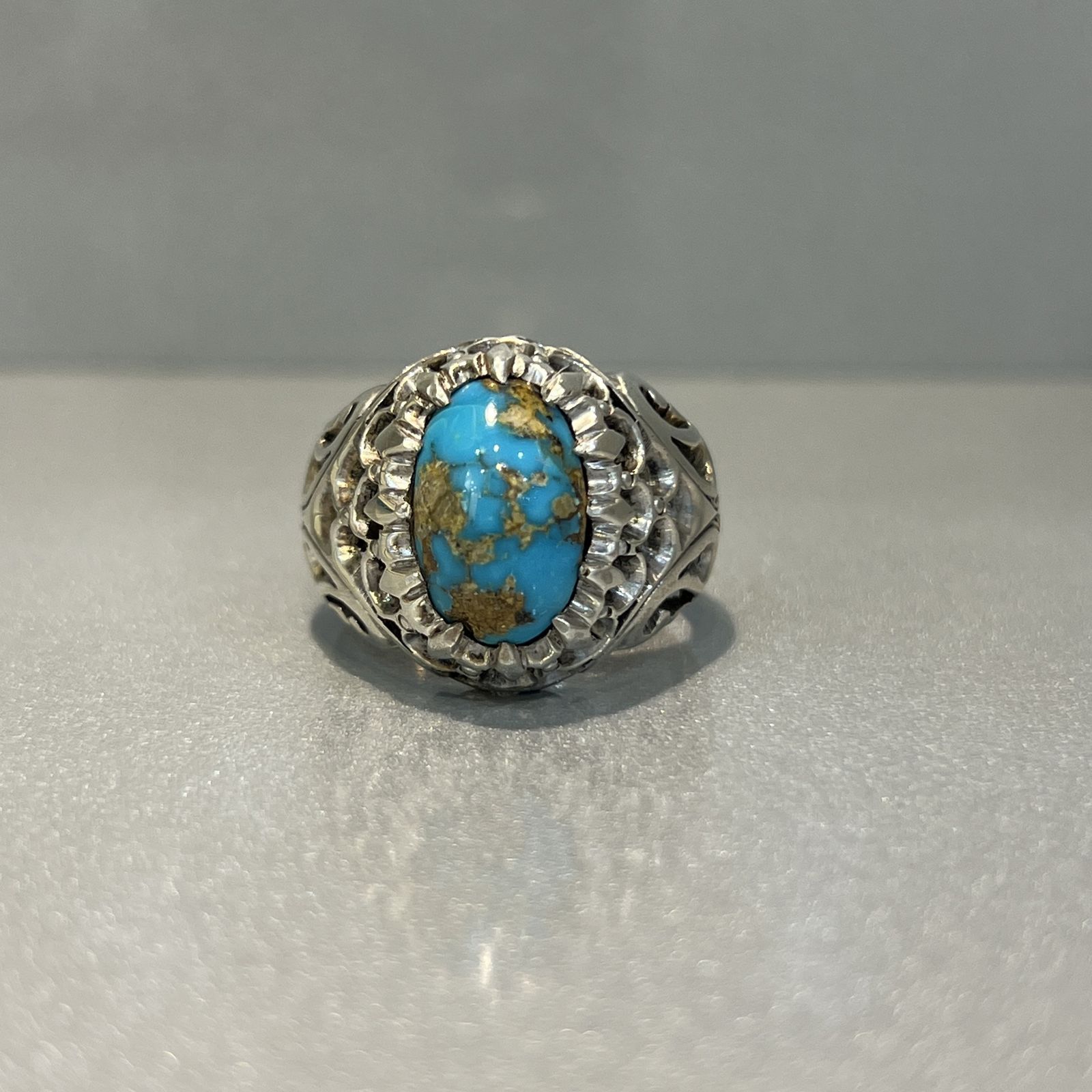 انگشتر نقره مردانه مدل اسپرت با نگین فیروزه نیشابوری 317 -  - 2