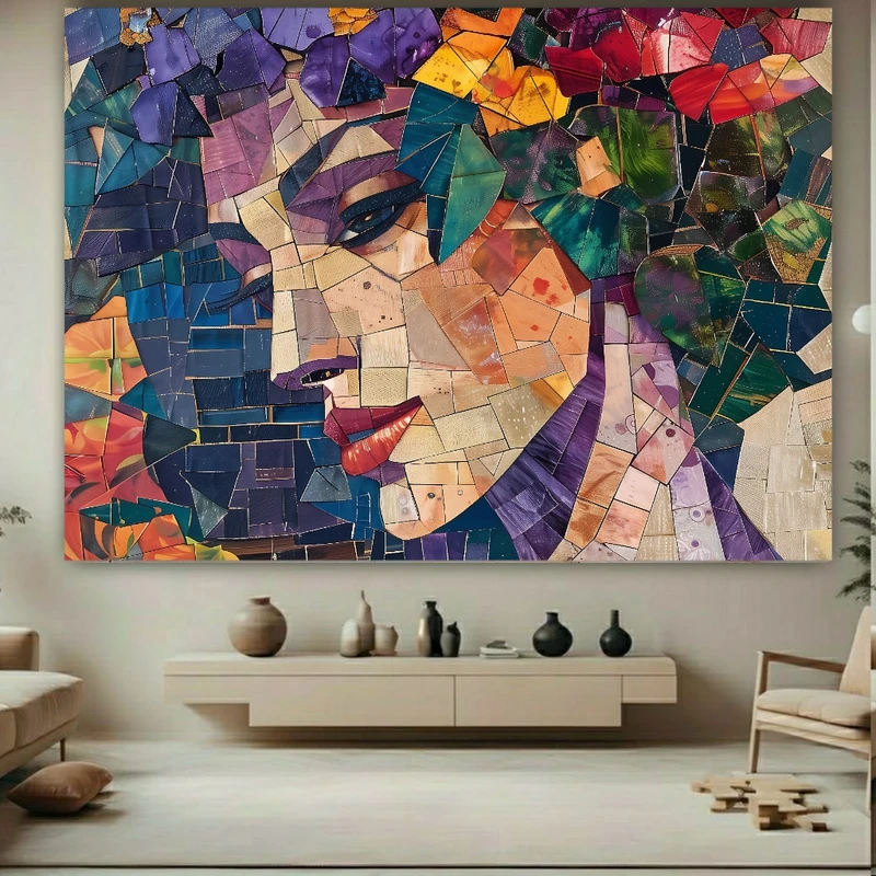 تابلو بوم طرح مخمل  نقاشی چهره مدل موزاییکی کد BK27483