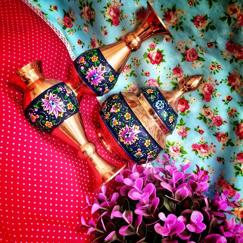 ست 3 تکه گلدان و شکلات خوری مسی مدل پرداز کد 18