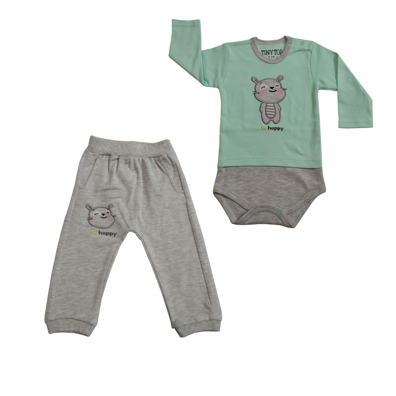 ست بادی و شلوار نوزادی مدل Happy کد 11624