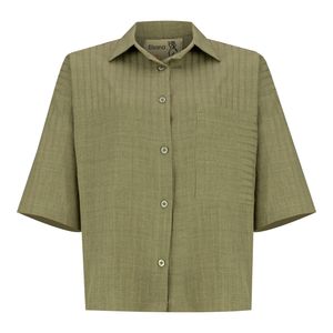 شومیز آستین سه ربع یقه برگردان زنانه السانا مدل سارال کد 224110 رنگ سبز تیره