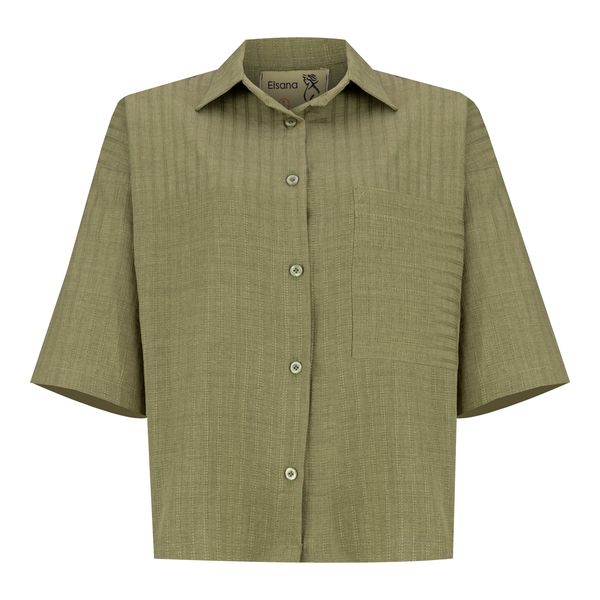 شومیز آستین سه ربع یقه برگردان زنانه السانا مدل سارال کد 224110 رنگ سبز تیره