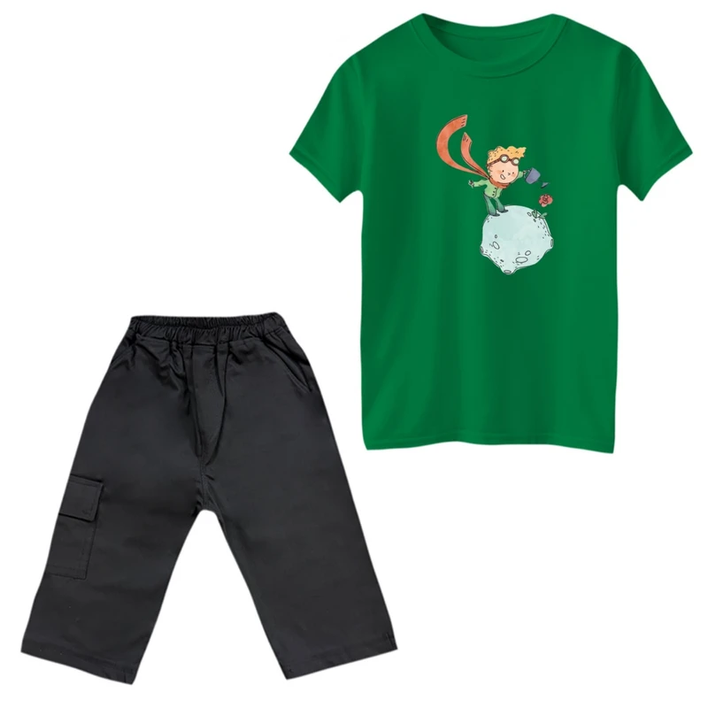 ست تی‌شرت و شلوارک پسرانه مدل شازده کوچولو و گل